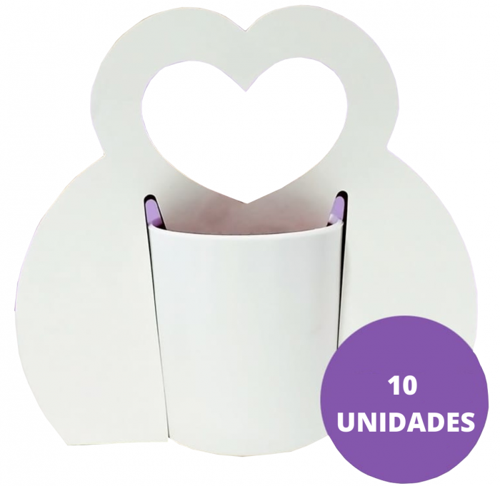 10 Embalagens Branca de Papel Com Alça Vazada P/ Canecas 
