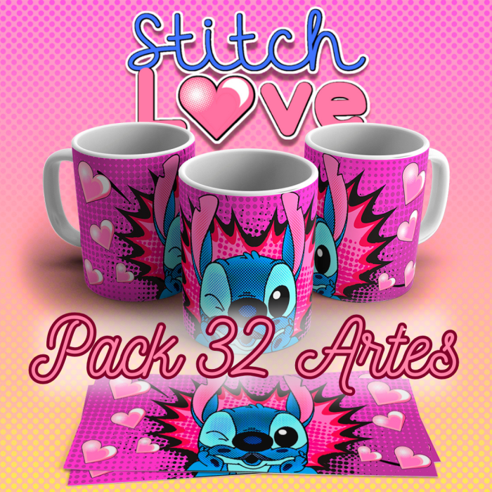 Pack 32 Artes Stitch e Angel Caneca e Almofada + BÔNUS | Loja SANDALMAQ