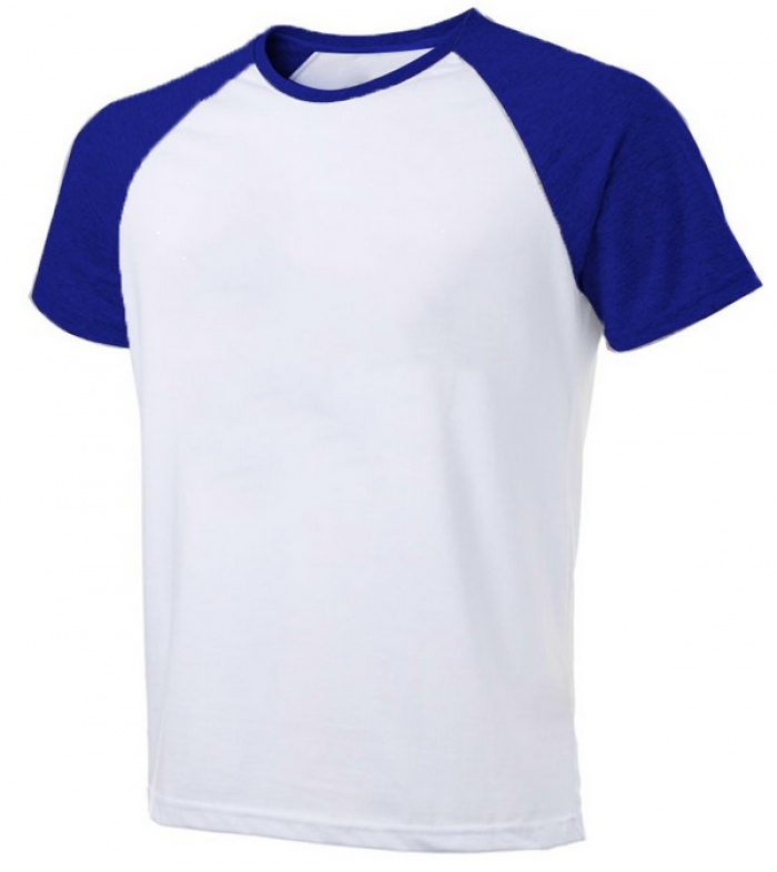 Camiseta Raglan branco com manga azul para Sublimação | Loja SANDALMAQ