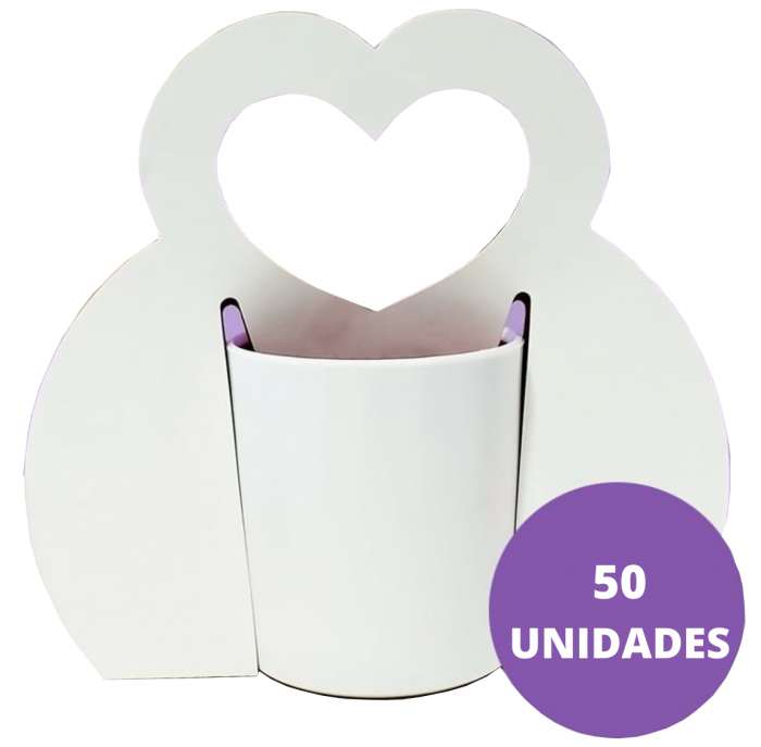50 Embalagens Branca de Papel Com Alça Vazada P/ Canecas 