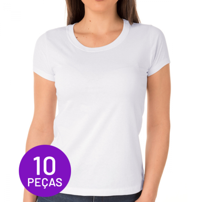 10 Camisetas Branca Tamanho P Baby Look Em Poliéster P/ Sublimação